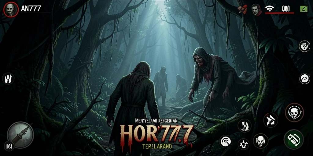 Tampilan menyeramkan dari antarmuka game Horor Hutan AN777.