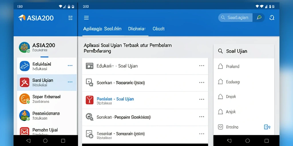 Tampilan antarmuka aplikasi Soal Ujian ASIA200 yang menarik dan fungsional.