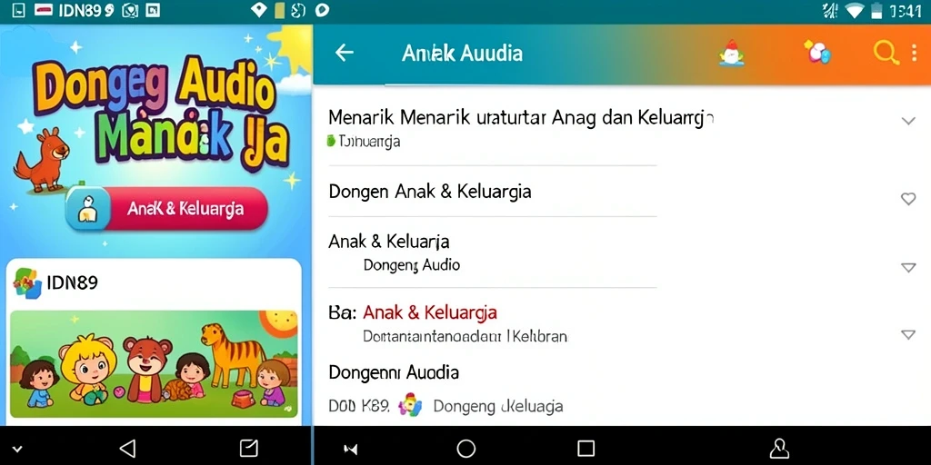 Antarmuka pengguna aplikasi IDN89 yang ramah anak dan menarik.