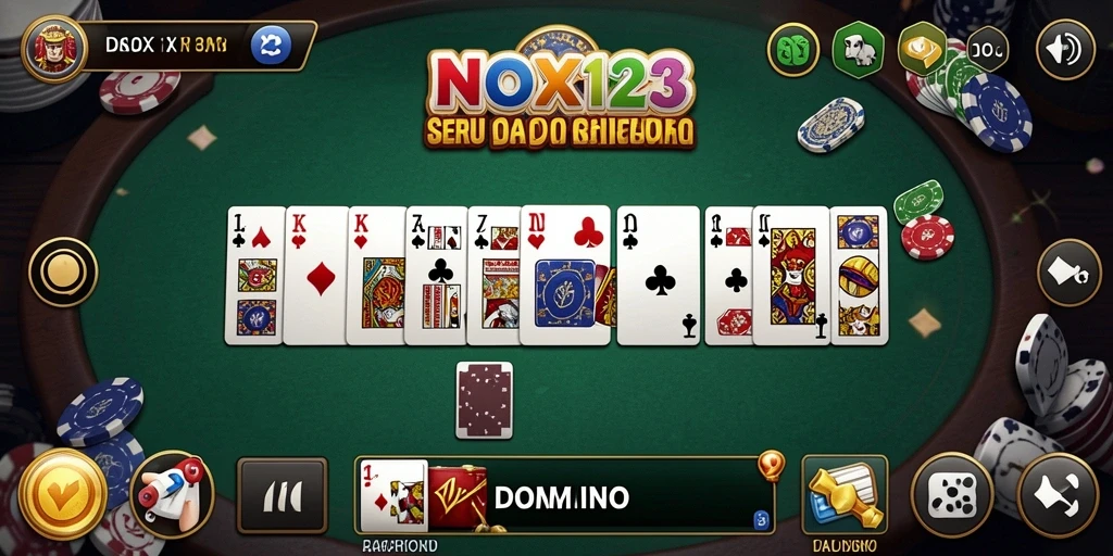 Tampilan antarmuka NOX123 yang menarik dan modern untuk permainan Domino.