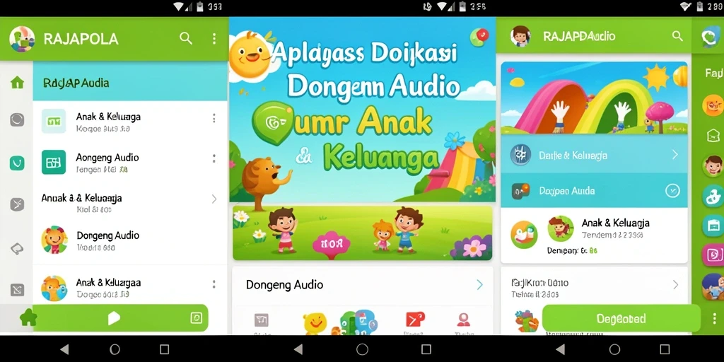 Antarmuka RAJAPOLA menampilkan cerita audio yang menarik bagi anak-anak.