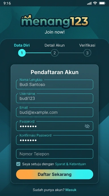 Buat Akun Baru di Menang123 Dengan Mudah